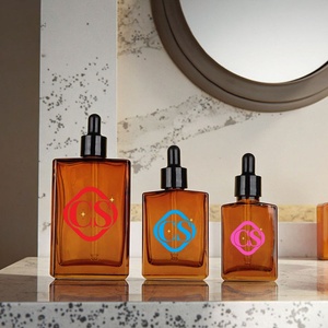 Sang Trọng 30Ml 50mll 100Ml Trong Suốt Hổ Phách Nâu Phẳng Vuông Hình Chữ Nhật Thủy Tinh Tinh Dầu Huyết Thanh Nhỏ Giọt Chai Với Nhỏ Giọt - Product Image 1