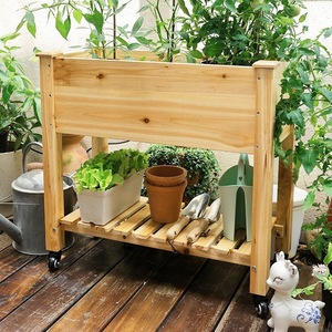 Solid Wood Garden Flower Stand 2 Tier Movable <b>Planting</b> Box For Balcony Patio Storage - Product Image 2