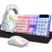 Paket Gaming 4 in 1 All-English, Keyboard, Mouse, Headset, dan Alas Mouse LED Backlit Berkabel, Edisi Luminous, untuk Pasar Internasional