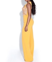 Combinaison asymétrique imprimée pour dames Combinaison décontractée pour femmes Bodycon Combinaisons longues à paillettes Combinaison jaune à une manche