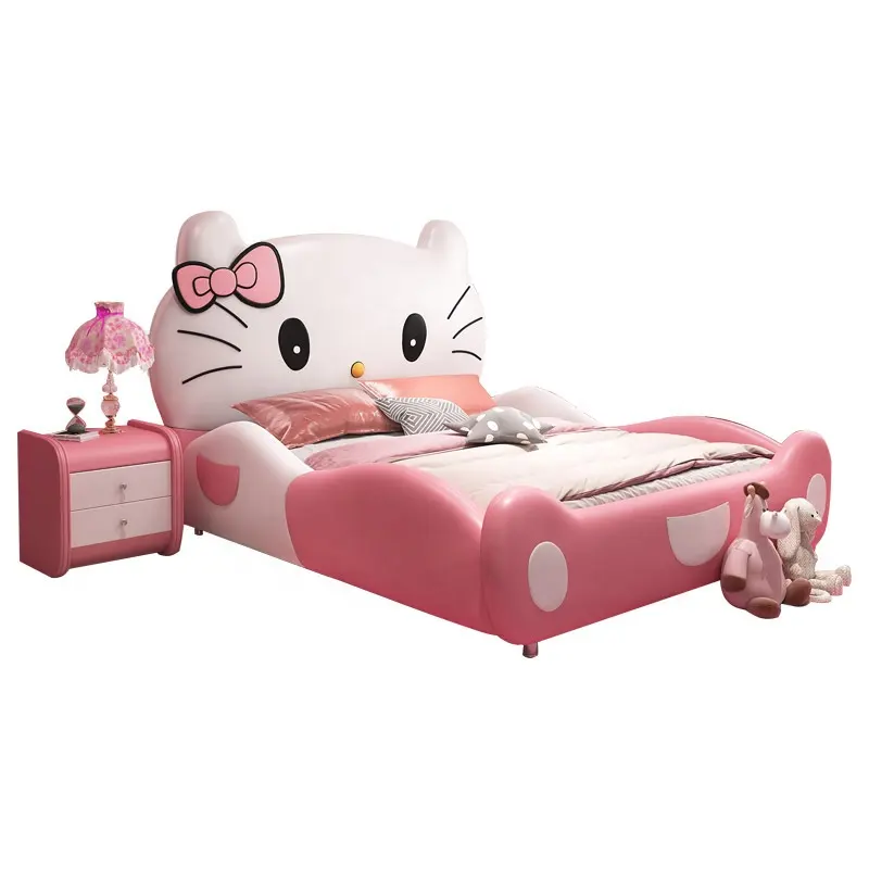 Lit de princesse rose de conception de chat de dessin animé créatif mignon meubles pour enfants lits en bois pour lit de meubles pour enfants
