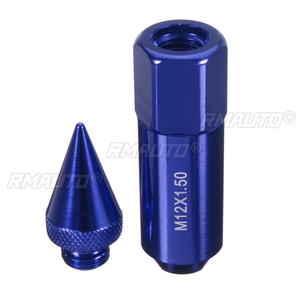 20 pièces d'écrous de roue universels M12X1.5 en aluminium de 60 mm pour jantes de voiture, à pointes, allongés, Tuner Bleu/Rouge/Noir - Product Image 4