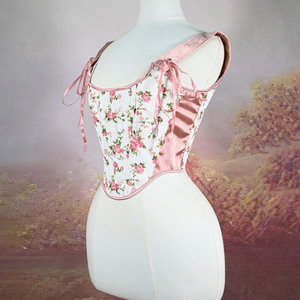 Corsé Estilo Retro Francés, Prenda Moldeadora con Estampado de Rosas Románticas, Body con Tirantes de Lazo - Product Image 2