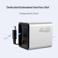 Chargeur 65W rétractable avec écran numérique transparent en alliage d'aluminium et nitride de gallium, tête QC 3.0 pour téléphone portable et appareil photo