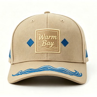 Gorra de béisbol personalizada con insignia redonda, bordado tropical en el visera, letras comunes, algodón, color caqui, para playa y resort, sombrero de verano al por mayor, OEM