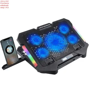 Verstelbare Hoogte 5 Stille Ventilatoren Mobiele Telefoon Stand Rgb Verlichtingsmodi Gaming Laptop Cooling Pad Tablet Houder