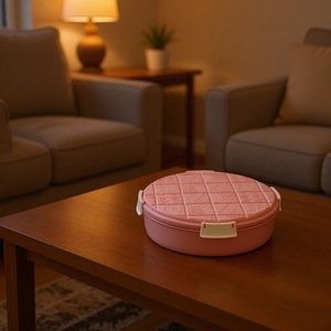 Round Plastic Candy Box With Compartments Pink Wedding Snack Container Covered Fruit Tray For Home Use - Product Image 1