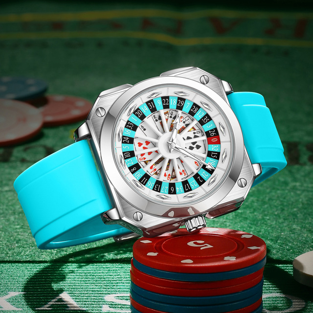 VA VA VOOM 2971 Cambling Plate Men Watch Running Wheel Carousel Poker Personality Cross-border Waterproof Quartz Watches