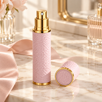Atomiseur de voyage rechargeable en cuir rose et blanc de qualité supérieure, 5 ml, 10 ml, avec bouchon magnétique, flacon de parfum en verre pour hommes et femmes