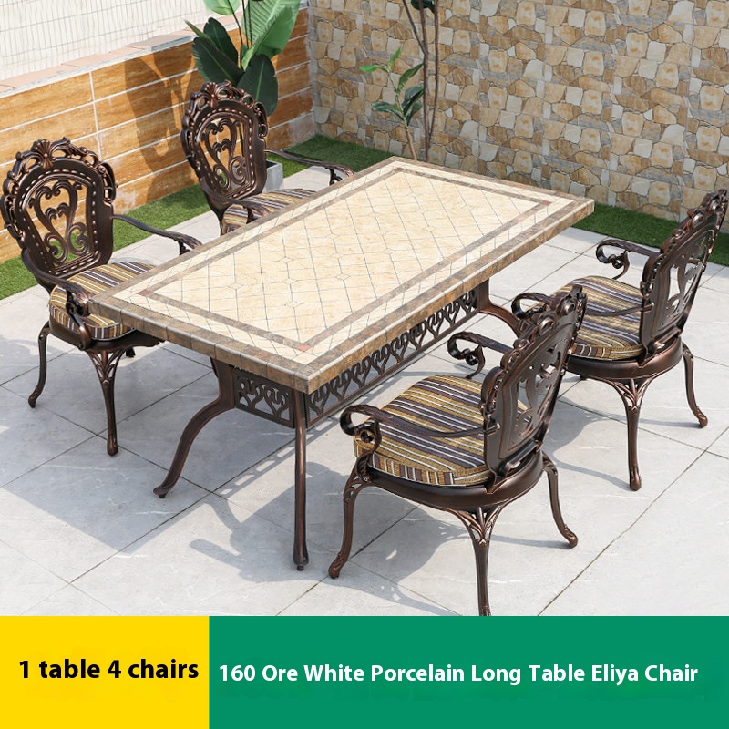 4 chaises Elya 1 table longue en porcelaine blanc minerai de 160 cm
