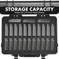 Mallette à outils noire pour disque dur 3.5 "x25 Bay HDD en mousse personnalisée boîte de rangement de disque dur étanche valise de transport en plastique avec poignée