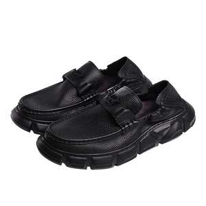 Chunky Loafers Men Genuine Leather <b>Round</b> Toe Slip-On <b>Cushioned</b> All Seasons Black Casual Shoes - Product Image 5