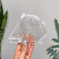 Plaque de sélénite polie, cristal naturel transparent, bord irrégulier lisse, haute qualité, taille personnalisée pour la décoration intérieure