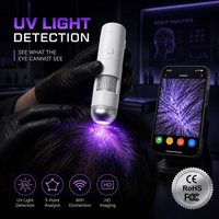 Microscope numérique WiFi 50-200X HD, analyseur de peau et de cuir chevelu avec contrôle par application, éclairage annulaire LED réglable pour la maison et la clinique