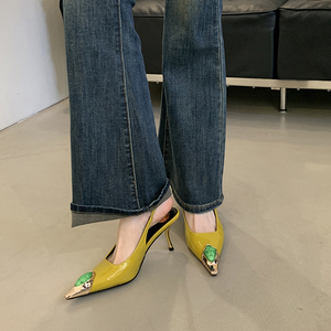 Sandalias de Tacón Alto con Punta en Pico y Tira Trasera de Charol para Mujer, Diseño de Moda 2025, Zapatos de Tacón para Boda - Product Image 5