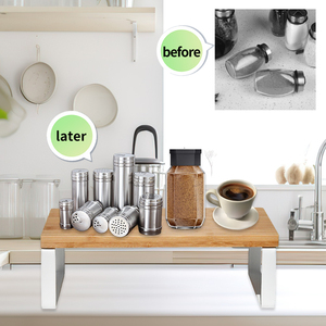 Wholesale Free Standing Bamboo and Metal Stand Spice Rack Cabinet <b>Shelf</b> <b>Organizer</b> for Kitchen Storage Easy Installation - Product Image 4