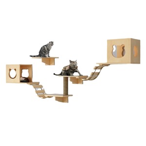 Wall Mounted Solid <b>Wood</b> <b>Cat</b> <b>Tree</b> 4 Levels With 2 Nests And 4 Platforms Easy To Assemble For <b>Cats</b> - Product Image 5