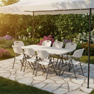 Ensemble de table et de chaises de jardin rectangulaires en plastique blanc pliables de grande capacité pour 6, 8 ou 10 personnes - Product Image 5