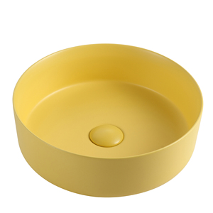 <span class=keywords><strong>Lavabo</strong></span> de Cerámica <span class=keywords><strong>Circular</strong></span> Minimalista Rosa Pastel con Borde Delgado para Encimera, con Válvula de Desagüe Automática de Cerámica y Borde Liso para el Hogar - Product Image 4