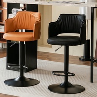 Tabouret de bar moderne en bois, style luxe léger, avec siège pivotant et accoudoirs – Hauteur réglable pour la maison, le comptoir d'accueil ou la table de cuisine