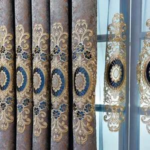 Élégants rideaux occultants brodés européens pour salon, salle à manger, chambre à coucher, étude, bleu, <span class=keywords><strong>violet</strong></span>, sans <span class=keywords><strong>voilage</strong></span> - Product Image 2
