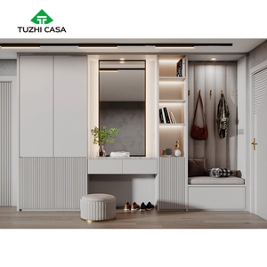Armoire à chaussures haute de gamme en bois pour salon, <span class=keywords><strong>avec</strong></span> porte, penderie et siège, design modulaire - Product Image 6