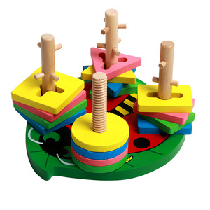 Jouet de trieur de couleur en forme de scarabée en bois avec blocs pour enfants <span class=keywords><strong>Puzzle</strong></span> d'apprentissage précoce et jouet de développement de la motricité fine - Product Image 1