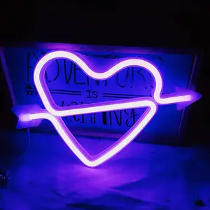 Cupid's Bow Shape Neon Light Romantic LED Heart Night Lamps Love Marquee Letter Sign Battery/USB Operated Neon Signs for Wedding