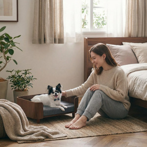 Hundesofa Haustierbett für Kleine & Mittelgroße Hunde Katzen Wasserdicht & Wärmend Für Alle Jahreszeiten Innenbereich Abnehmbarer Bezug Solides Design Holz - Product Image 3