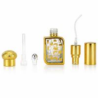 Flacon de parfum de luxe 10 ml, rectangulaire, avec cadre doré, applicateur à bille pour vaporisateur, rechargeable, flacon vintage, cadeau, bouchon à vis, carton