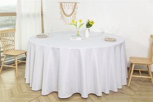Elegante mantel blanco redondo de poliéster con borde dobladillo acabado Premium para cenas formales y celebraciones de aniversario - Product Image 4