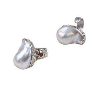 Gold Plated 925 Sterling <b>Silver</b> Natural Baroque Freshwater Pearl <b>Adjustable</b> Unisex <b>Ring</b> Casual Fashion Jewelry Gift - Product Image 1