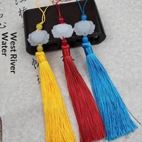 Doppelseitiger weißer Jade-Anhänger mit flachem Lotus und Quaste, handgefertigter Fächer-Charm, Laterne, antikes Kostüm, Hanfu-Taillenanhänger im chinesischen Stil