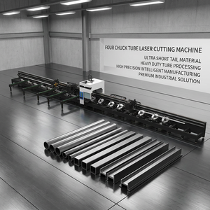 Découpeuse laser à fibre à chargement automatique à quatre mandrins avec rail de commande Cypcut pour tubes de 6 m jusqu'à 560 mm, usage industriel intensif, modèle quatre mandrins S - Product Image 1