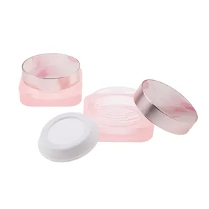 Luxury makeup packaging square pink clear empty loose powder jar container with sifter custom logo 50g