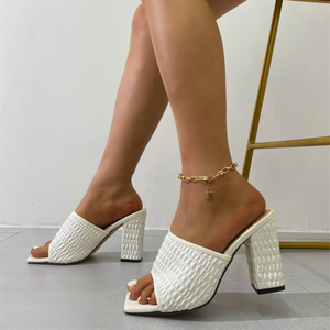 2023 Women's High <b>Heel</b> Sandals <b>White</b> Black Apricot Silk Anti-Slip Light Weight Thick <b>Heel</b> Slippers for Summer Outdoor Use - Product Image 3