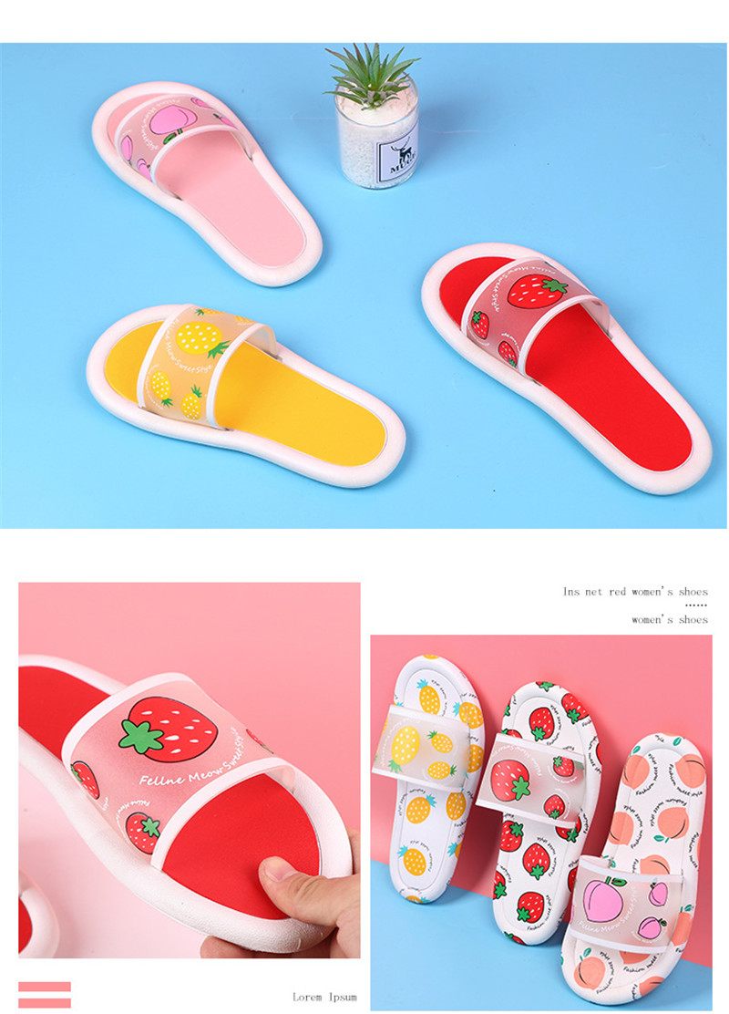 Summer Cute Strawberry Home Slippers Women Fruit Indoor Bath Shoes Plastic PVC Slides
