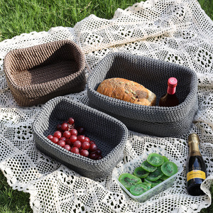 <span class=keywords><strong>Panier</strong></span> de <span class=keywords><strong>rangement</strong></span> de bureau rectangulaire tricoté au crochet à la main avec <span class=keywords><strong>panier</strong></span> de pique-nique de printemps de deux tailles - Product Image 1