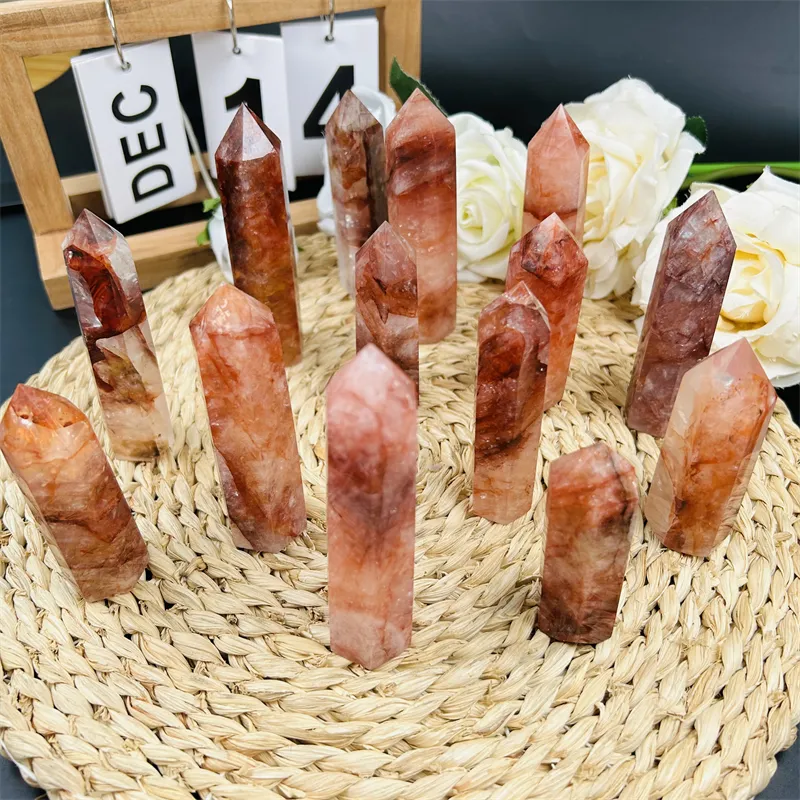 Wholesale High Quality Natural Crystal Tower Healing Stone Red Fire Quartz Hematoid Point For Decoration