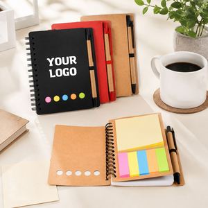 Promotional <b>Gift</b> Customized Printing Spiral Coil Business Kraft Cover Memo Pad Sticky Notes Notebook With <b>Pen</b> Logo - Product Image 1