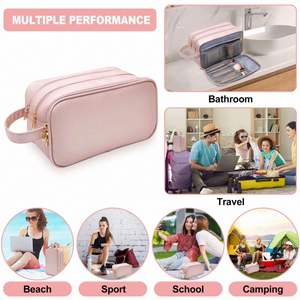 Sac de toilette de voyage imperméable en PU pour femmes, grand sac de maquillage en cuir PU, organiseur de cosmétiques - Product Image 3