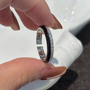 S925 Pure Silver Black Drop Glazed <b>Ring</b> Niche Design <b>Gold</b> Plating Simple Fashionable Medieval <b>Vintage</b> Micro Inlaid Zircon <b>Ring</b> - Product Image 1