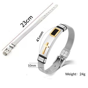 Pulsera de Malla de Acero Inoxidable, Pulsera con Hebilla, Pulseras Cruzadas Doradas para Hombre - Product Image 4