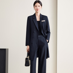 Women's Suit Set Long Coat Solid Color Polyester Anti-Wrinkle Workwear - Product Image 1