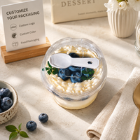 Gobelet rond en plastique PET avec couvercle pour salade de fruits, dessert, yaourt, emballage à emporter, récipient alimentaire transparent, logo personnalisé, OEM, vente en gros
