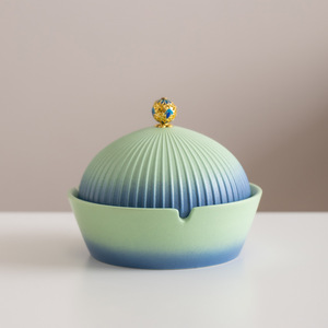 Cendrier en céramique style rétro chinois Cité Interdite Temple du Ciel avec couvercle anti-cendres volantes pour la maison et le bureau - Product Image 3