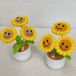 Decorazione per la casa: Fiore <span class=keywords><strong>in</strong></span> <span class=keywords><strong>vaso</strong></span> lavorato a maglia, <span class=keywords><strong>in</strong></span> filato <span class=keywords><strong>di</strong></span> lana, fatto a mano, piccolo, stile naturale, per San Valentino, Pea Zombie, Girasole - Product Image 3