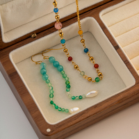 Jolis bijoux en acier inoxydable, pierres bleues, perles brunes, perle d'eau douce, boucles d'oreilles pour filles