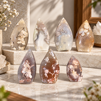 Ornement en pierre polie motif floral en agate Sakura en forme de goutte d'eau pour décoration intérieure, cadeau et collection