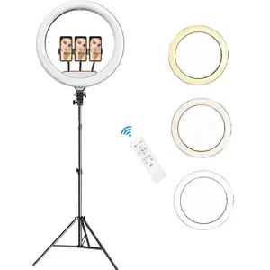 OEM 3 cores modos 3 suportes de telefone anel de luz de 22 polegadas Selfie Anel de luz regulável com suporte de tripé anel de luz profissional